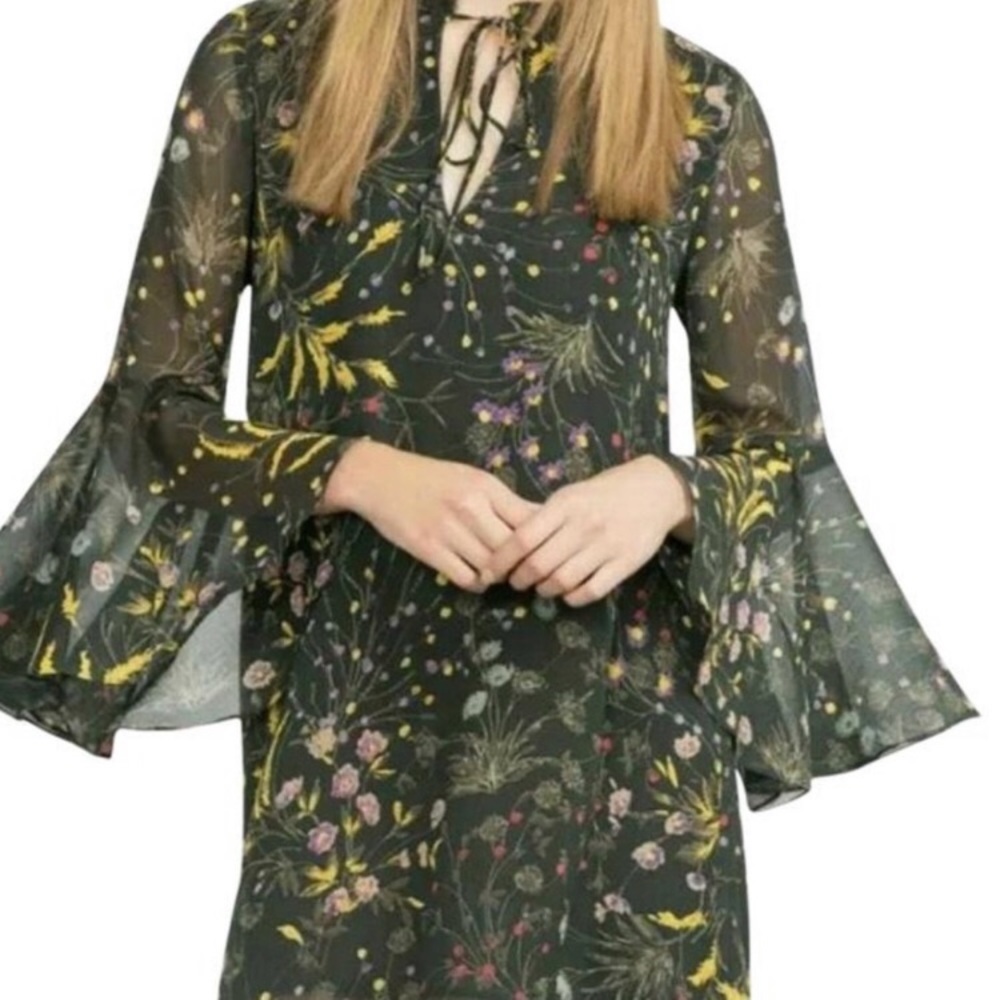 Zara green tunic dress with bell sleeves